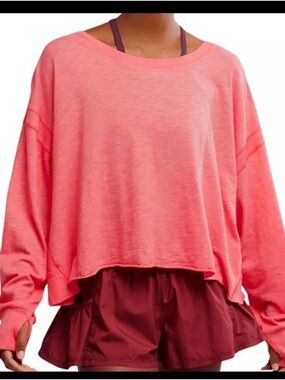 Free People Coral Pink Oversized Long-Sleeve Top